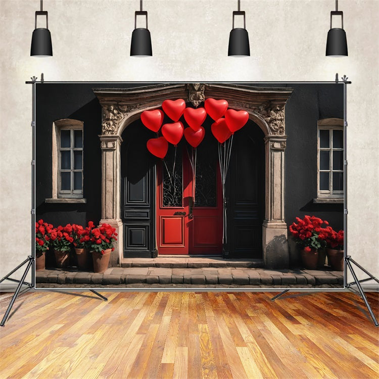 Valentines Day Backdrops Red Heart Balloons Door Backdrop BRP11-446