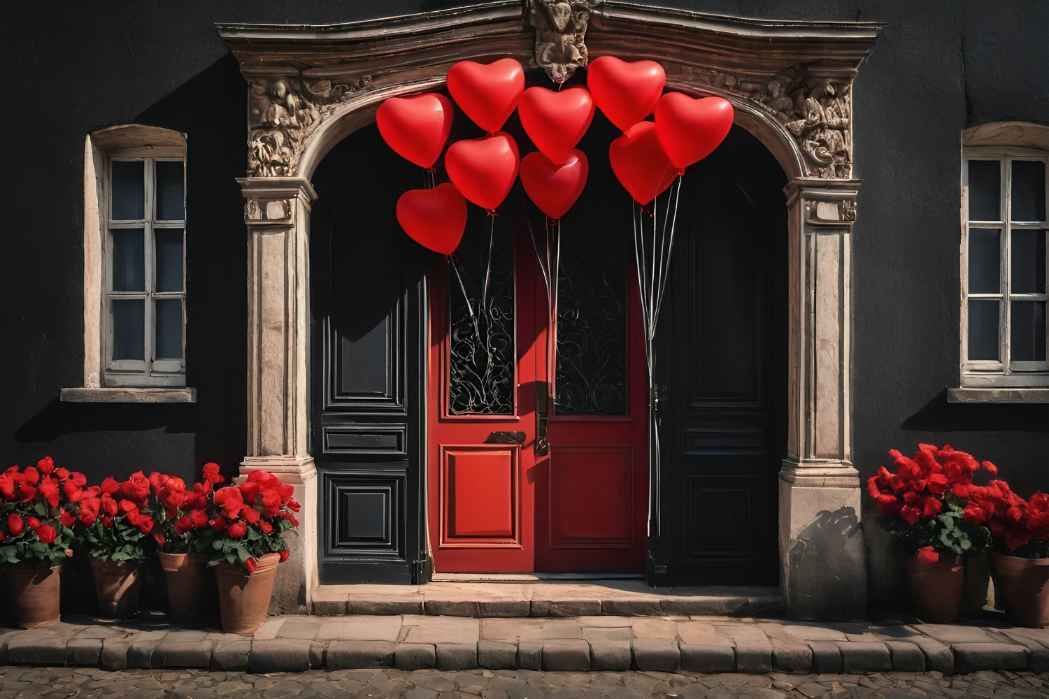 Valentines Day Backdrops Red Heart Balloons Door Backdrop BRP11-446