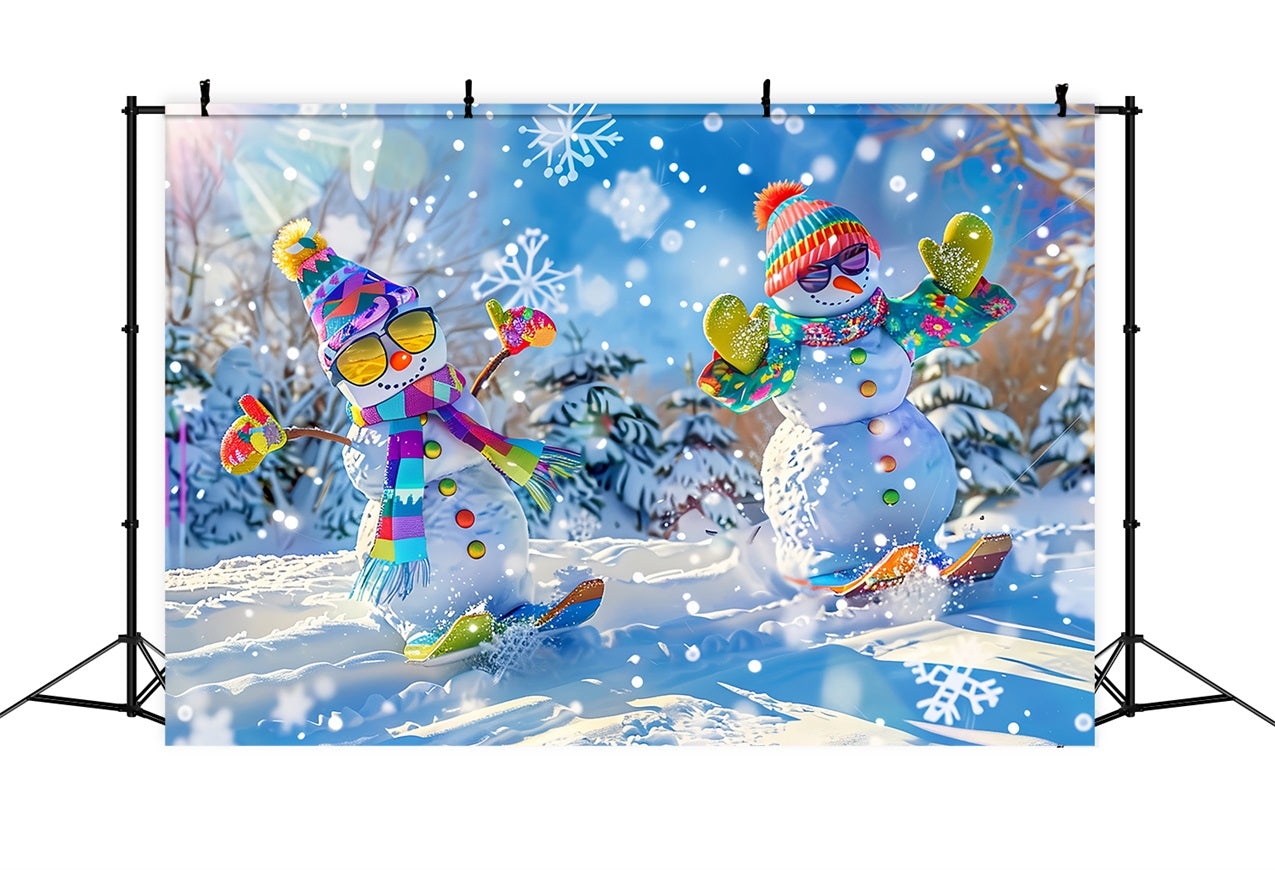 Winter Backdrop Playful Snowmen Snowy Wonderland Backdrop BRP11-46