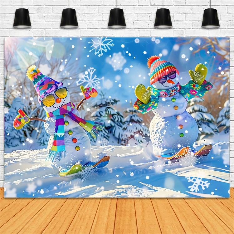 Winter Backdrop Playful Snowmen Snowy Wonderland Backdrop BRP11-46