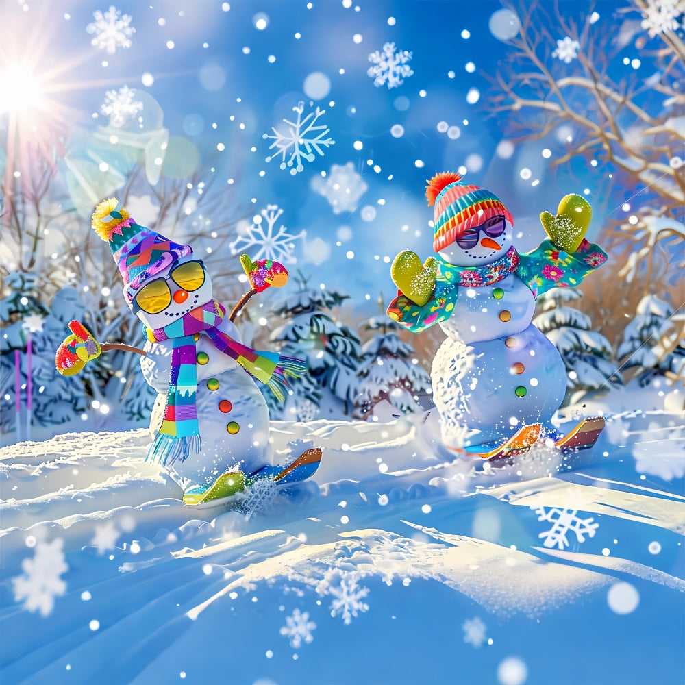 Winter Backdrop Playful Snowmen Snowy Wonderland Backdrop BRP11-46