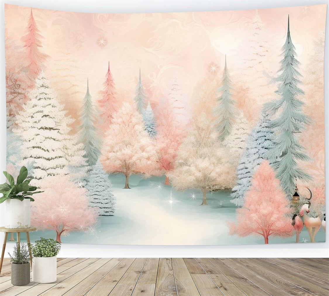 Winter Backdrops Pink Blue Forest Photography Backdrop BRP11-461