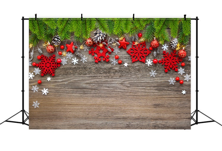 Winter Photography Backdrops Greenery Red Star Snowflakes Backdrop BRP11-463