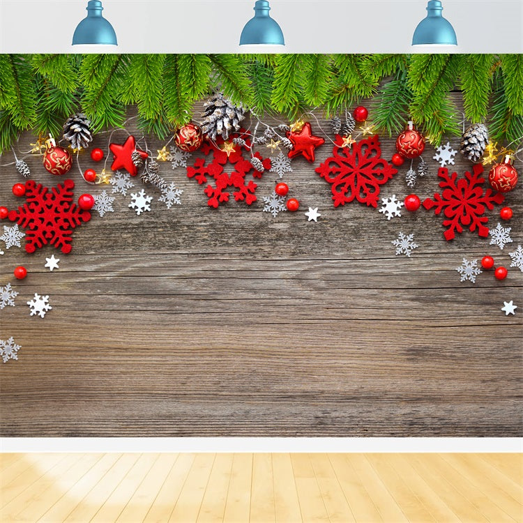 Winter Photography Backdrops Greenery Red Star Snowflakes Backdrop BRP11-463