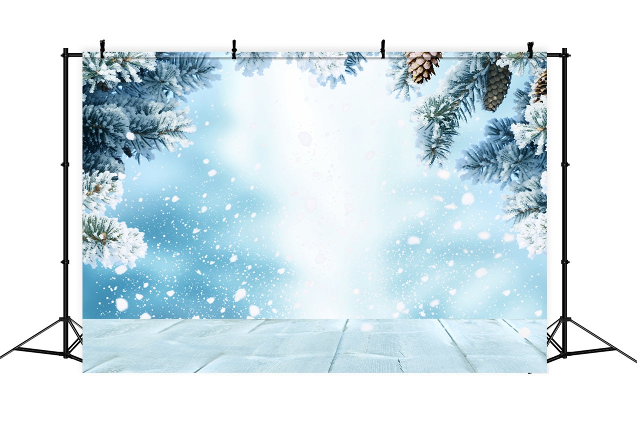 Winter Photo Backdrop Snowy Trees Falling Snowflakes Backdrop BRP11-468