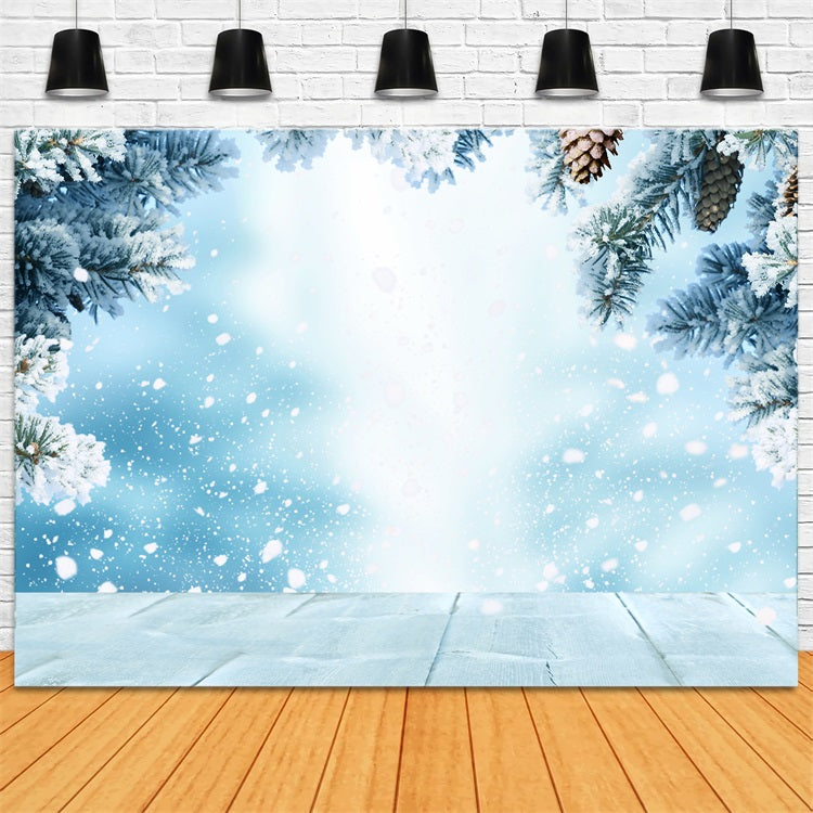 Winter Photo Backdrop Snowy Trees Falling Snowflakes Backdrop BRP11-468