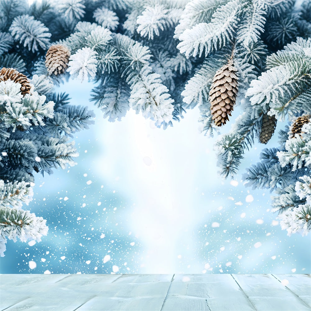 Winter Photo Backdrop Snowy Trees Falling Snowflakes Backdrop BRP11-468