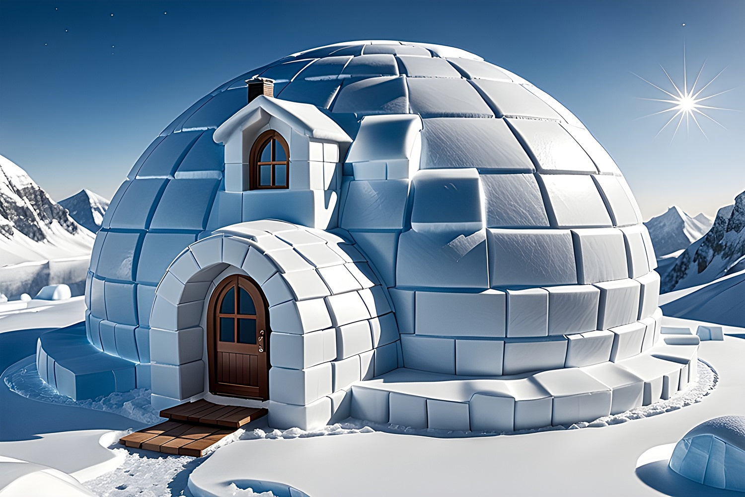 Winter Serene Backdrop Snowy Igloo Bright Sky Backdrop BRP11-47