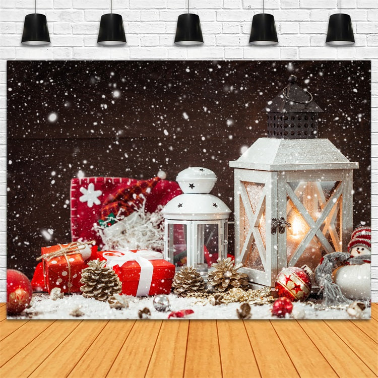 Winter Backdrops Christmas Lanterns Gifts Pinecones Snow Backdrop BRP11-472