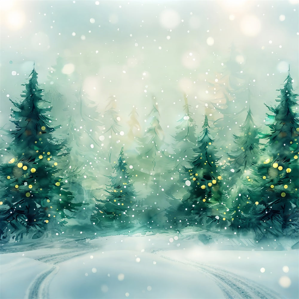 Winter Forest Backdrops Watercolor Pine Trees Snowfall Backdrop BRP11-473