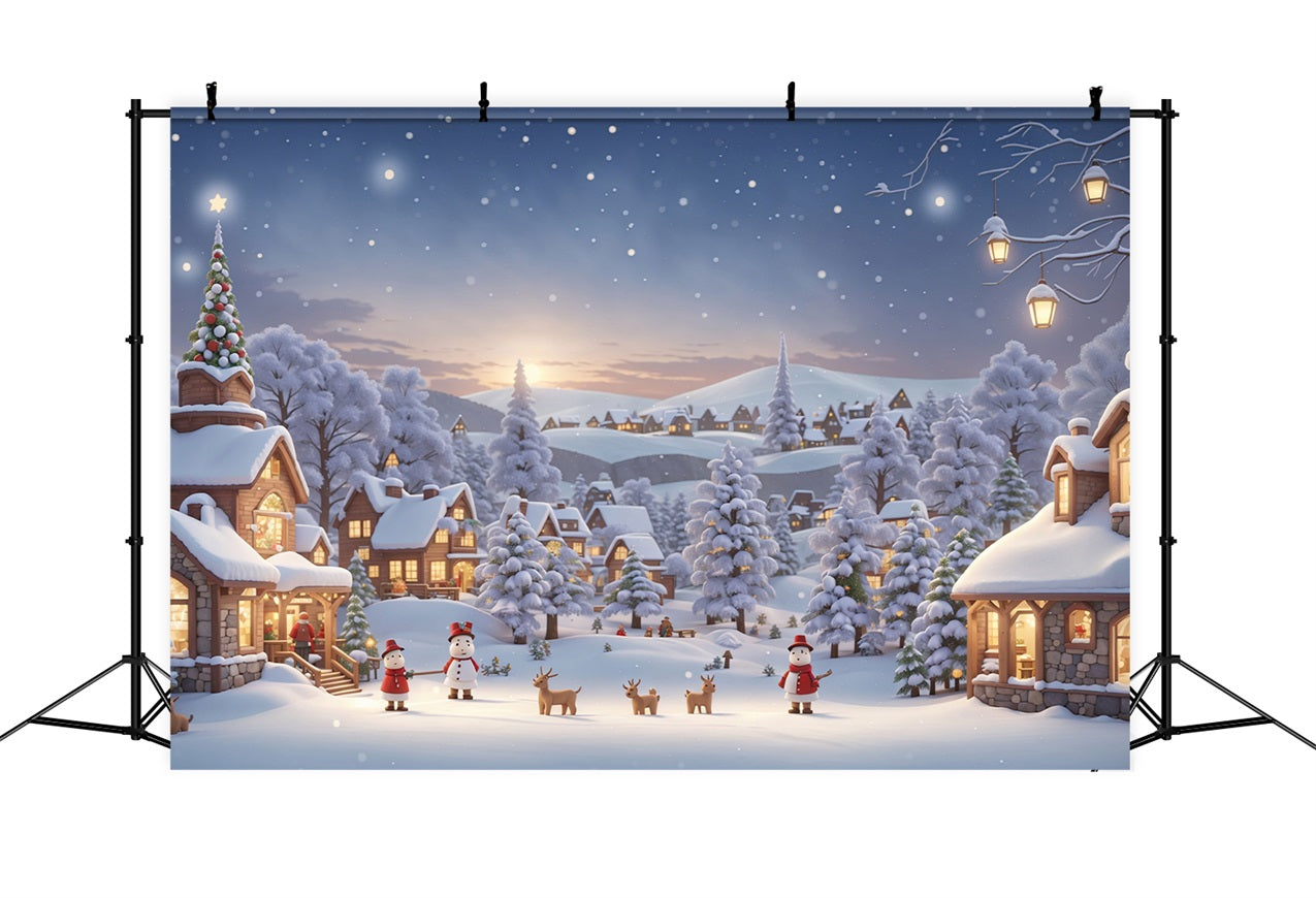 Winter Backdrop Cozy Village Snowmen Deer Backdrop BRP11-475