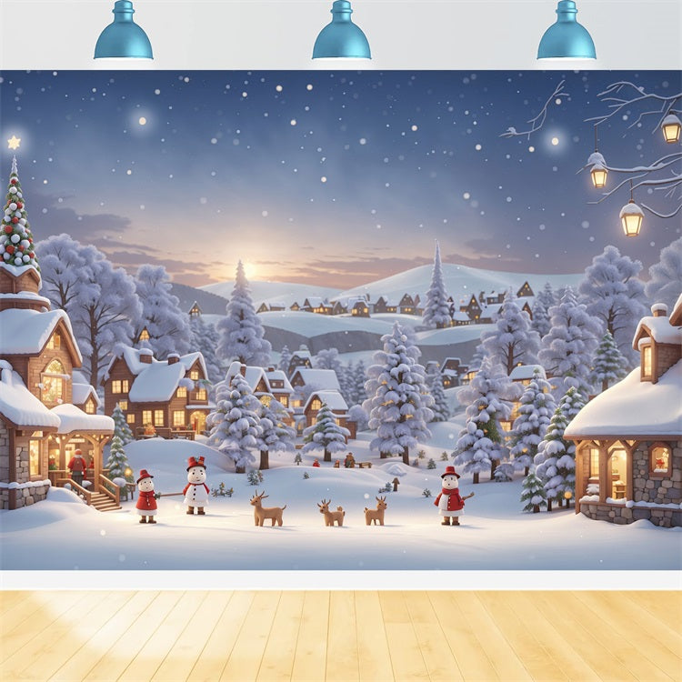 Winter Backdrop Cozy Village Snowmen Deer Backdrop BRP11-475