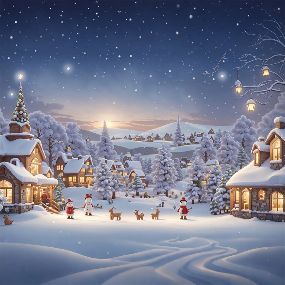 Winter Backdrop Cozy Village Snowmen Deer Backdrop BRP11-475