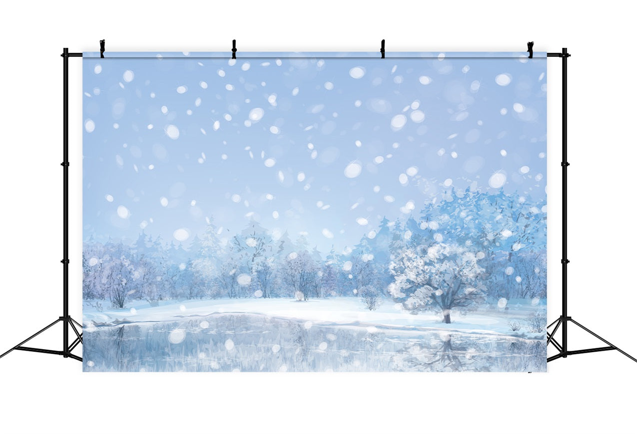 Winter Backdrops Snow-Covered Trees Falling Snowflakes Backdrop BRP11-476