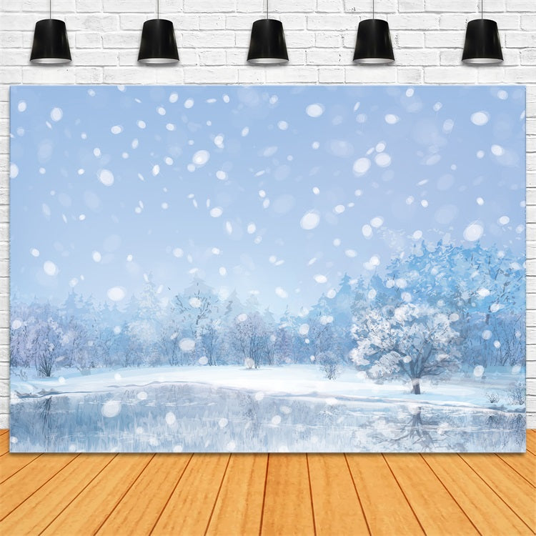 Winter Backdrops Snow-Covered Trees Falling Snowflakes Backdrop BRP11-476