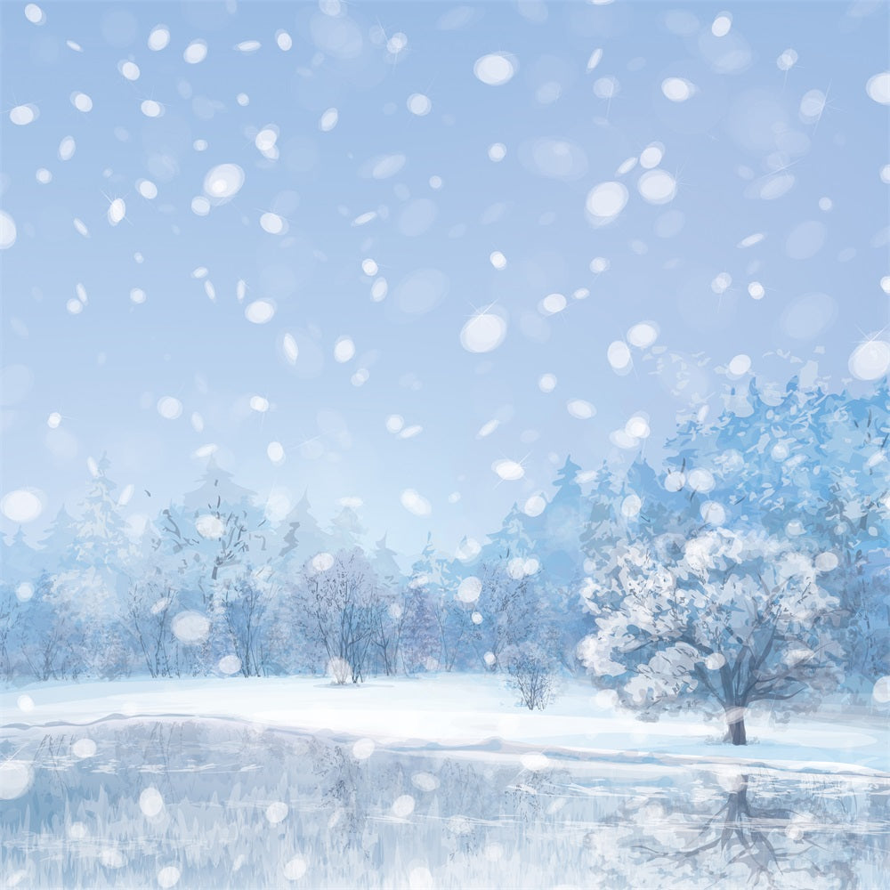 Winter Backdrops Snow-Covered Trees Falling Snowflakes Backdrop BRP11-476