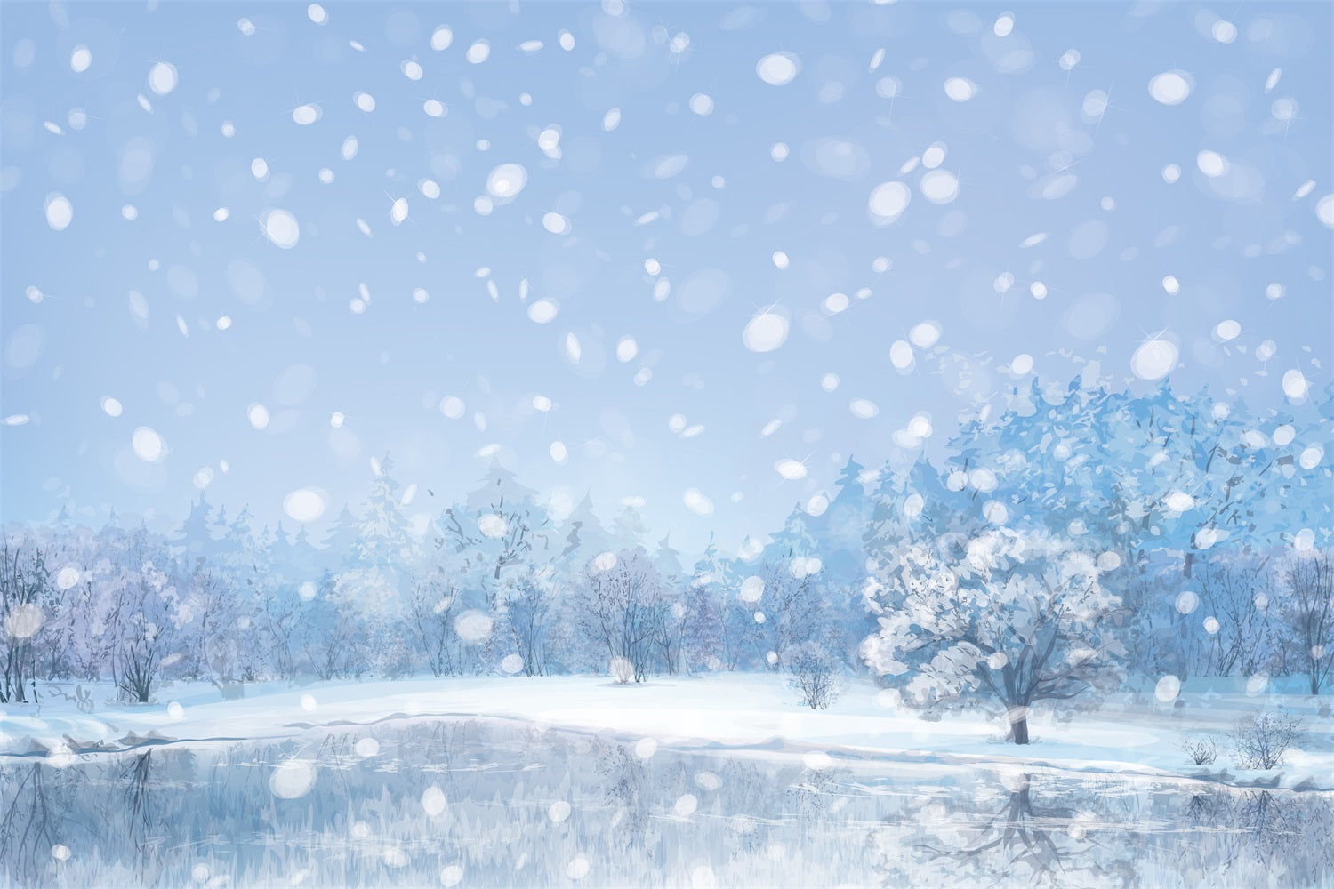 Winter Backdrops Snow-Covered Trees Falling Snowflakes Backdrop BRP11-476