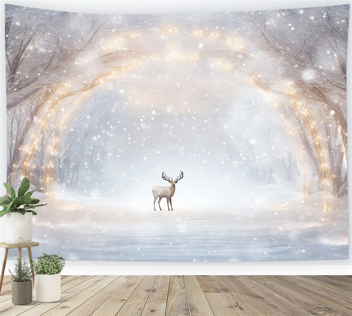 Winter Scene Backdrop Snowy Pathway Glow Reindeer Backdrop BRP11-477