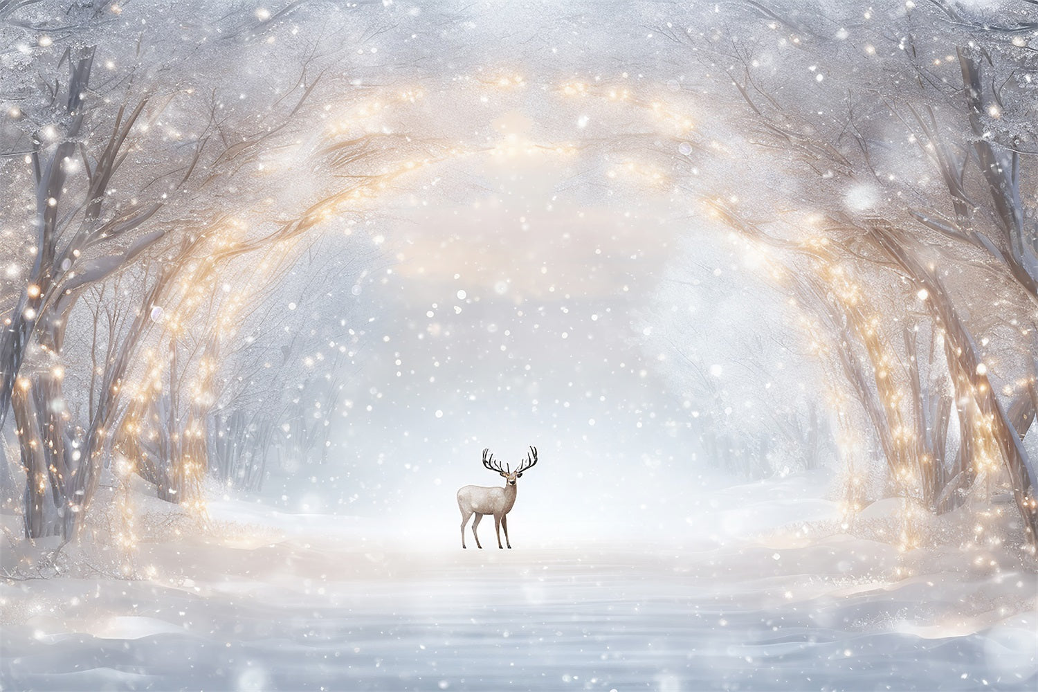 Winter Scene Backdrop Snowy Pathway Glow Reindeer Backdrop BRP11-477