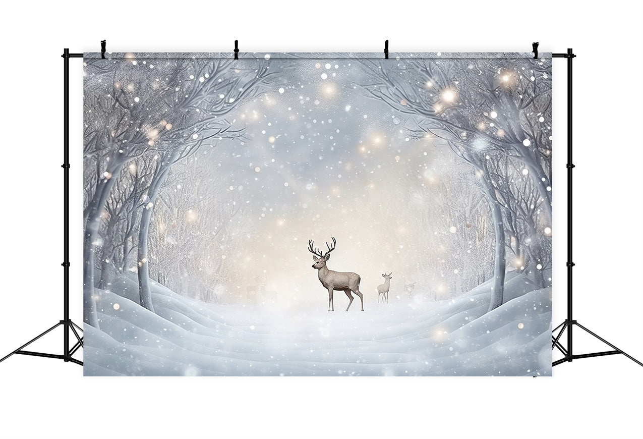 Winter Photography Backdrops Snowy Forest Path Reindeer Backdrop BRP11-478