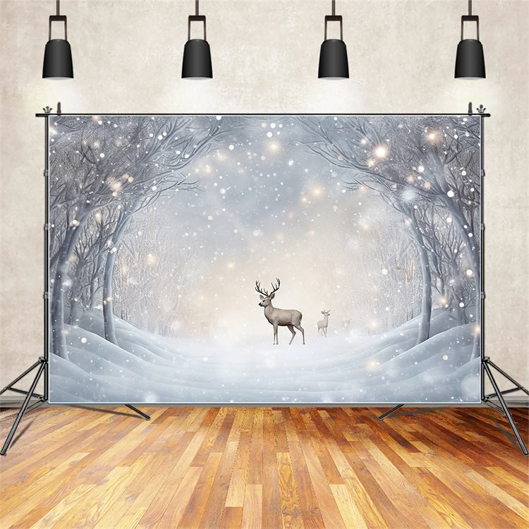 Winter Photography Backdrops Snowy Forest Path Reindeer Backdrop BRP11-478