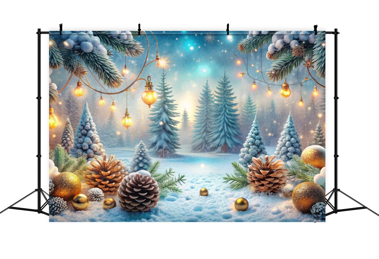 Winter Backdrops Forest Golden Decorations Frosted Pines Backdrop BRP11-479