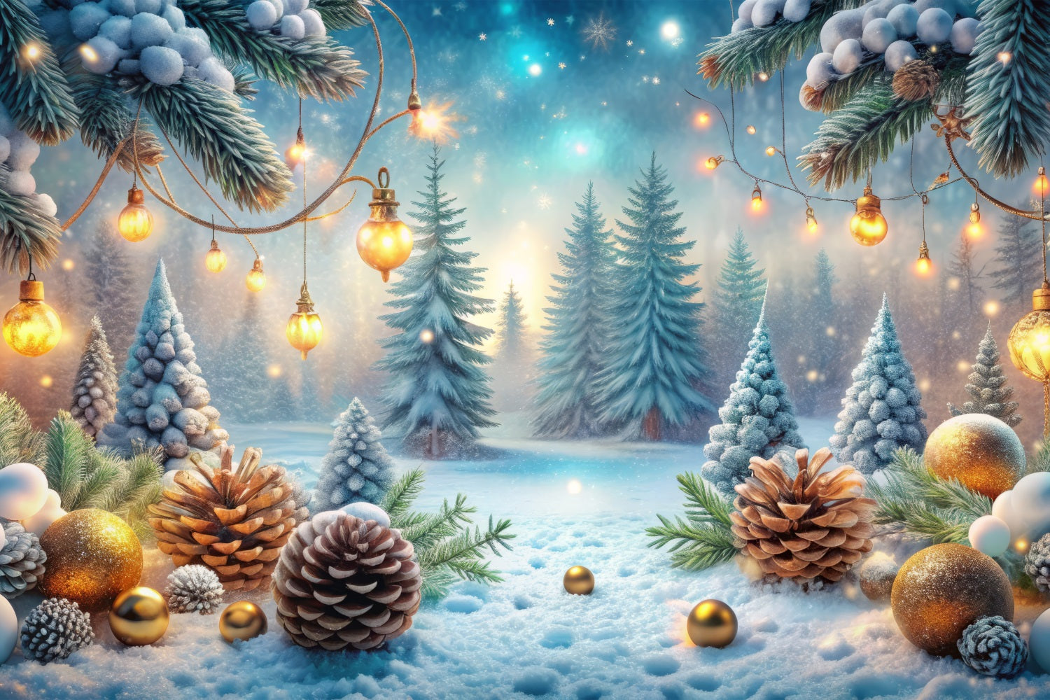 Winter Backdrops Forest Golden Decorations Frosted Pines Backdrop BRP11-479