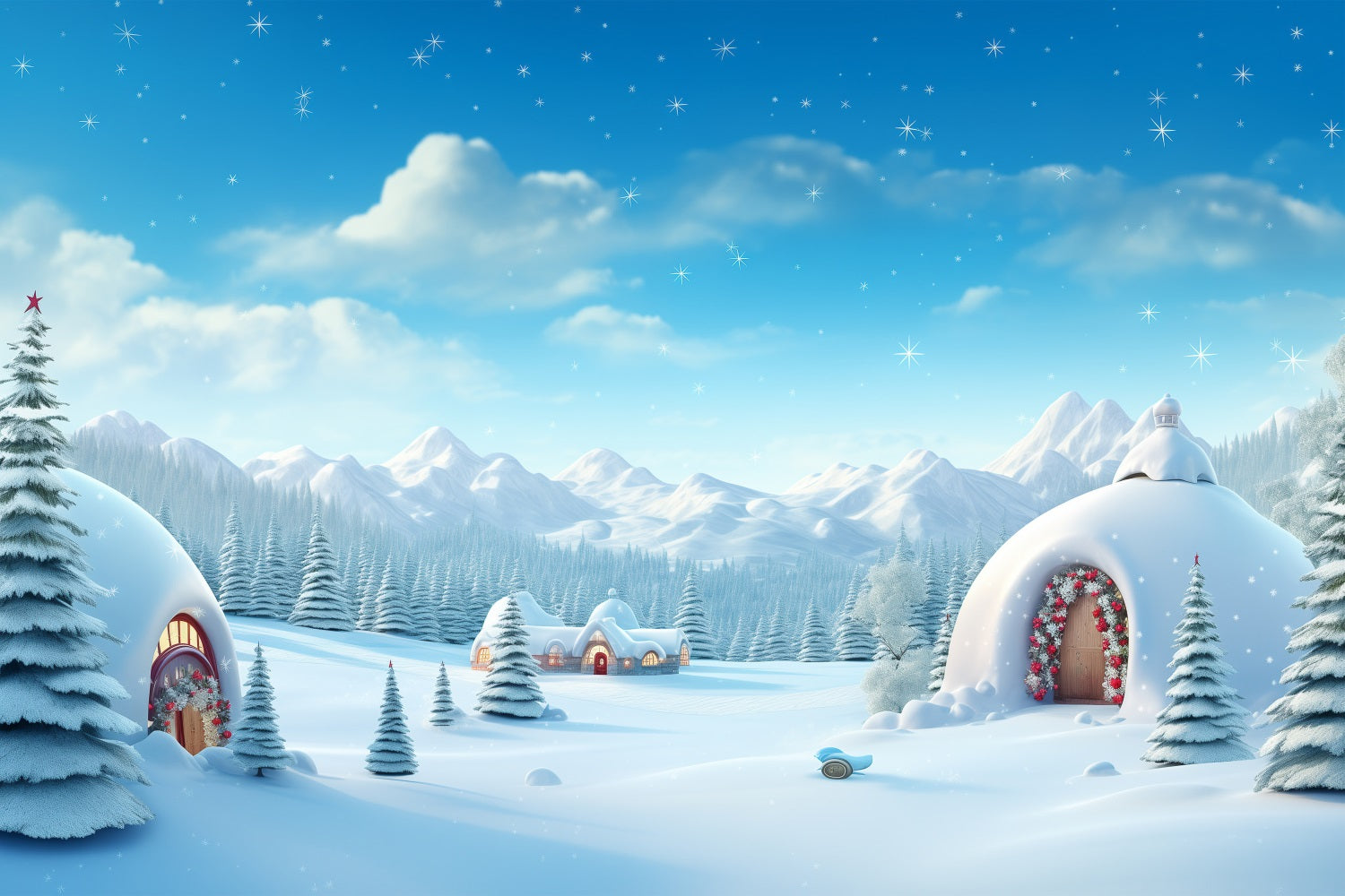 Winter Wonderland Backdrop Igloos Snowy Peaks Backdrop BRP11-48