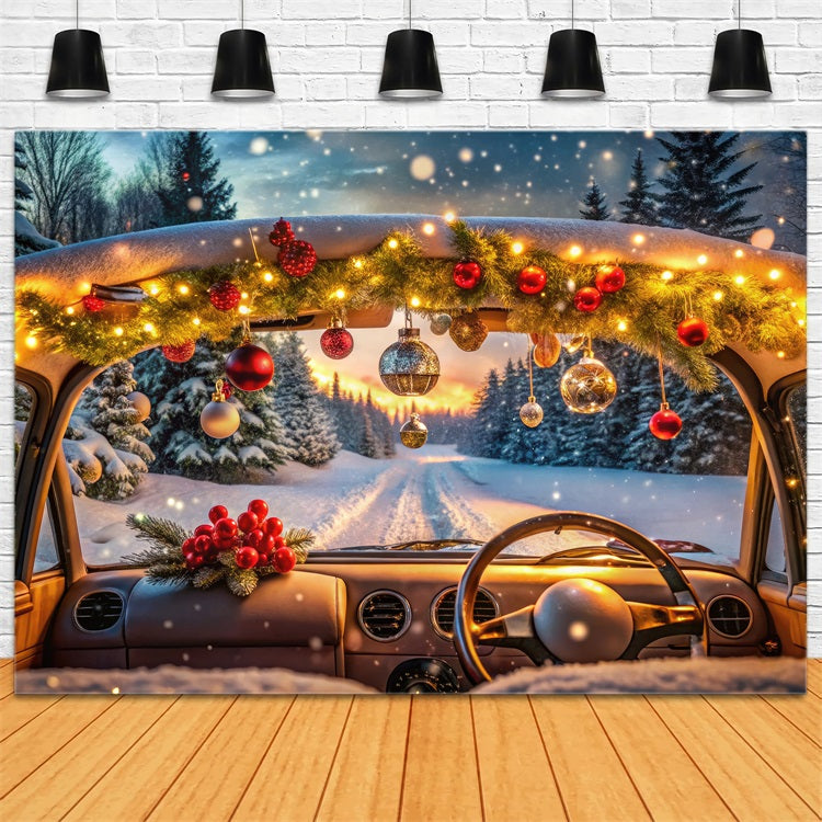 Winter Forest Backdrop Christmas Decor Snowy Drive Backdrop BRP11-480