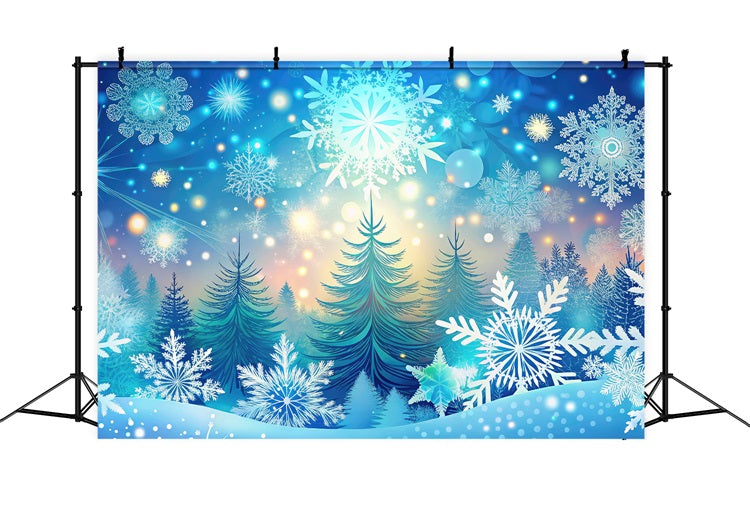 Winter Wonderland Photo Backdrop Snowflakes Radiant Trees Backdrop BRP11-482