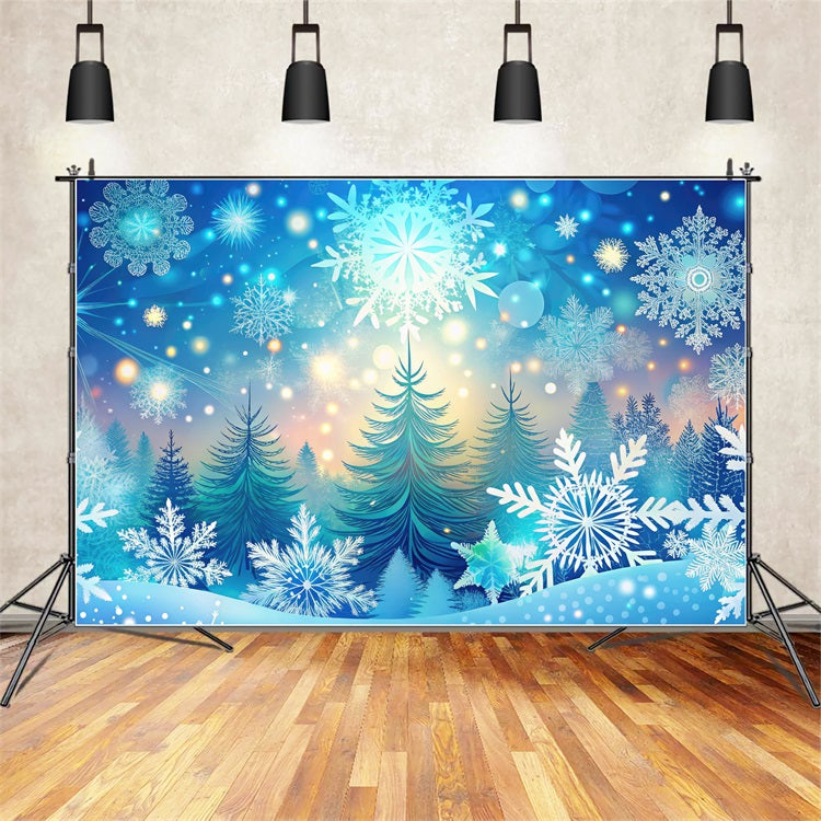 Winter Wonderland Photo Backdrop Snowflakes Radiant Trees Backdrop BRP11-482