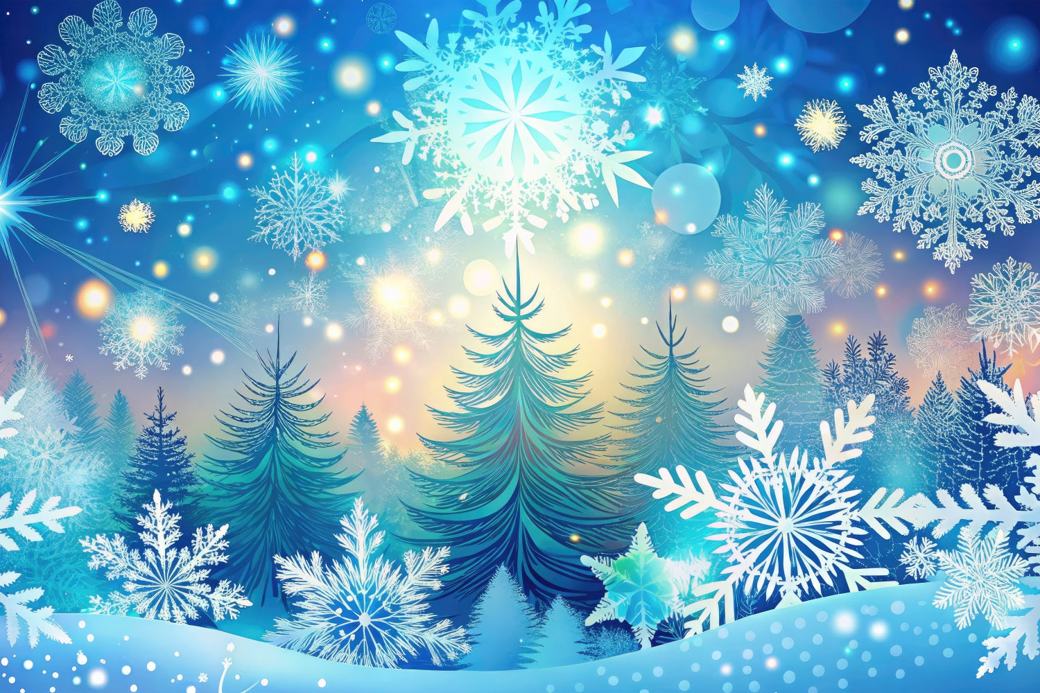 Winter Wonderland Photo Backdrop Snowflakes Radiant Trees Backdrop BRP11-482