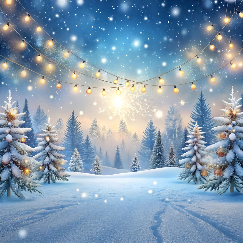 Winter Forest Backdrop Glimmering Lights Frosted Trees Backdrop BRP11-483