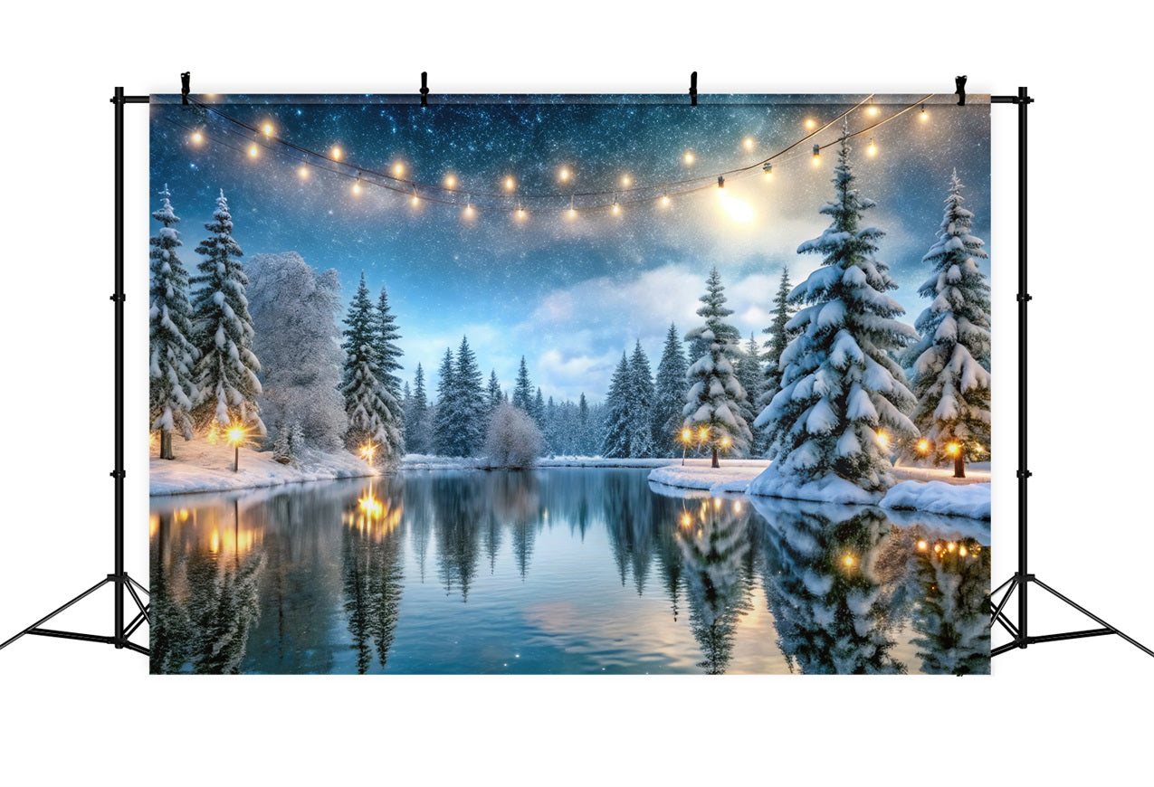 Winter Forest Backdrops Golden Glow Frozen Lake Backdrop BRP11-484