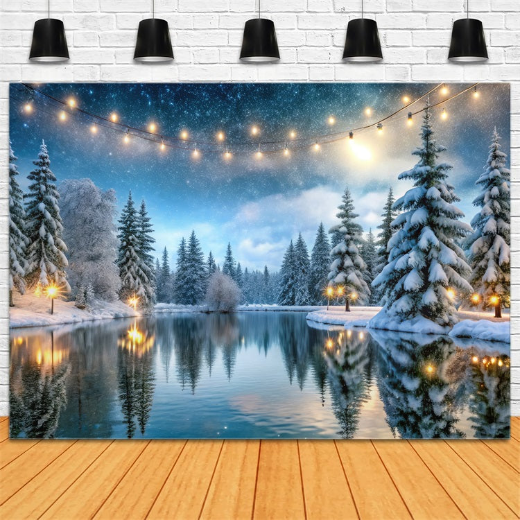 Winter Forest Backdrops Golden Glow Frozen Lake Backdrop BRP11-484