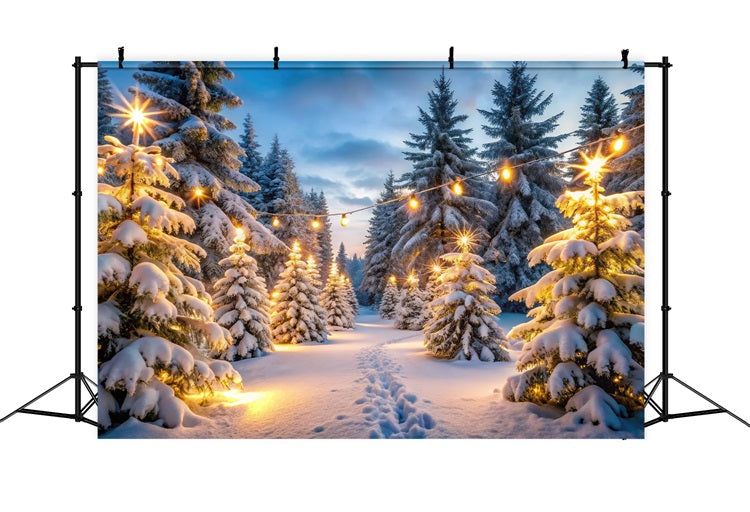 Winter Wonderland Backdrops Snowy Forest Lights Backdrop BRP11-486