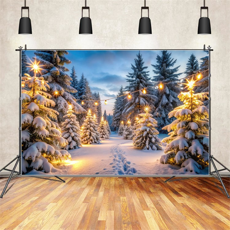 Winter Wonderland Backdrops Snowy Forest Lights Backdrop BRP11-486