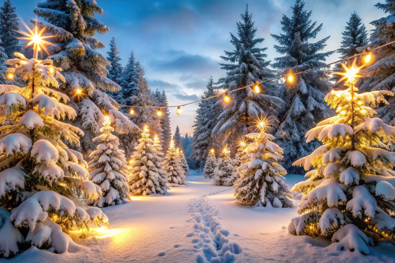 Winter Wonderland Backdrops Snowy Forest Lights Backdrop BRP11-486