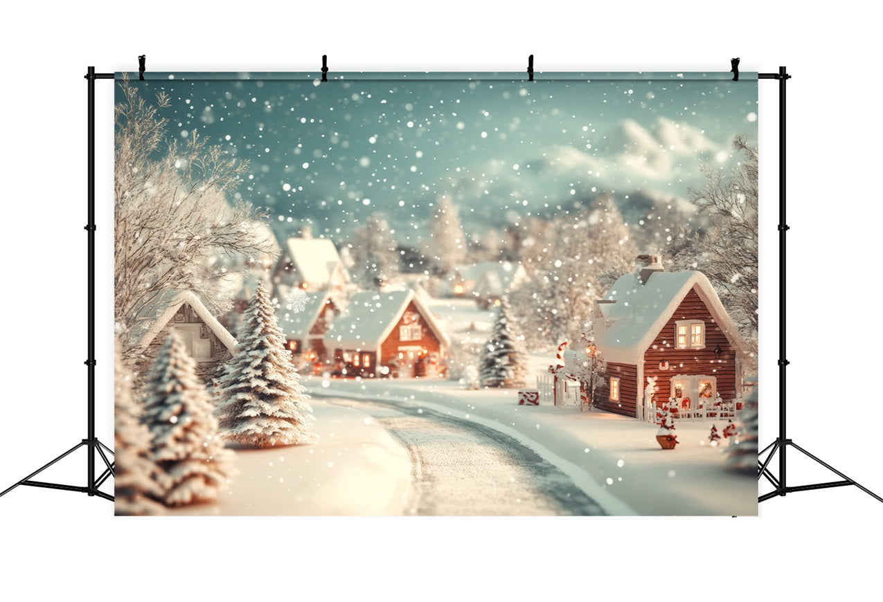 Winter Backdrop Cozy Village Snowfall Backdrop BRP11-487