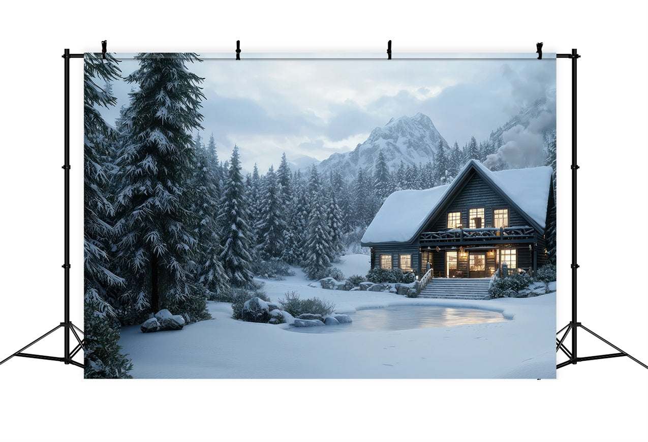 Winter Backdrops Log Cabin Snowy Woods Backdrop BRP11-489