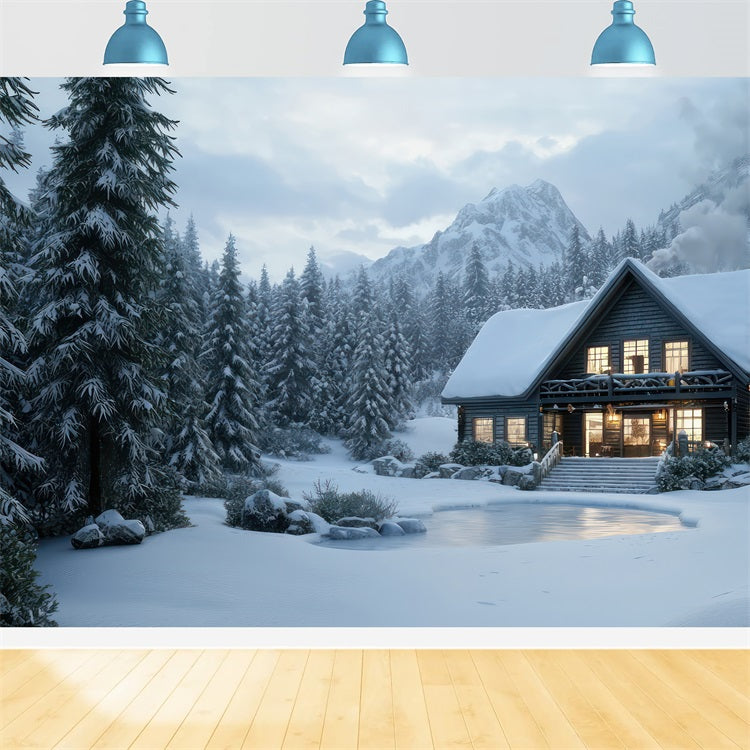 Winter Backdrops Log Cabin Snowy Woods Backdrop BRP11-489