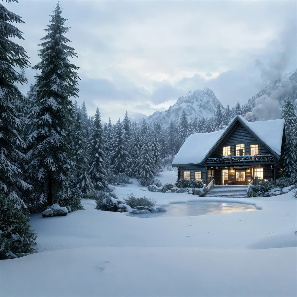 Winter Backdrops Log Cabin Snowy Woods Backdrop BRP11-489