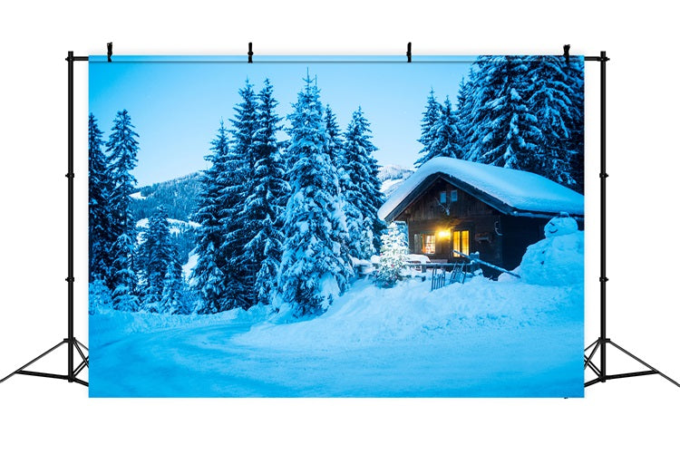 Winter Scene Backdrops Cabin Snowy Pine Forest Backdrop BRP11-494