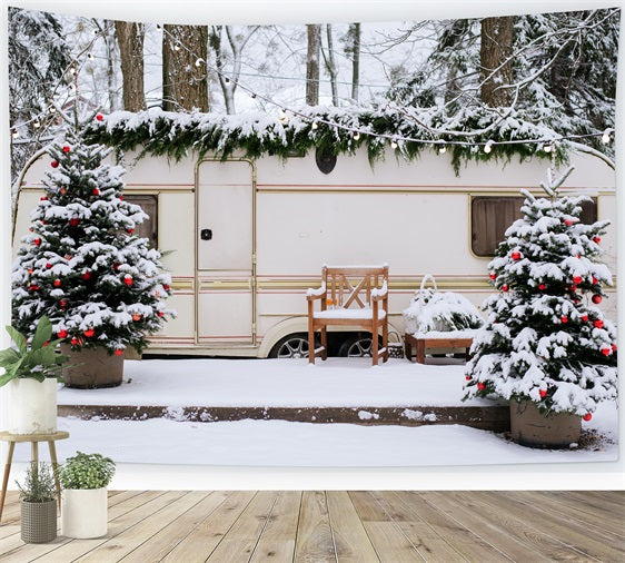 Winter Backdrop Ideas Snowy Christmas Camper Forest Backdrop BRP11-495