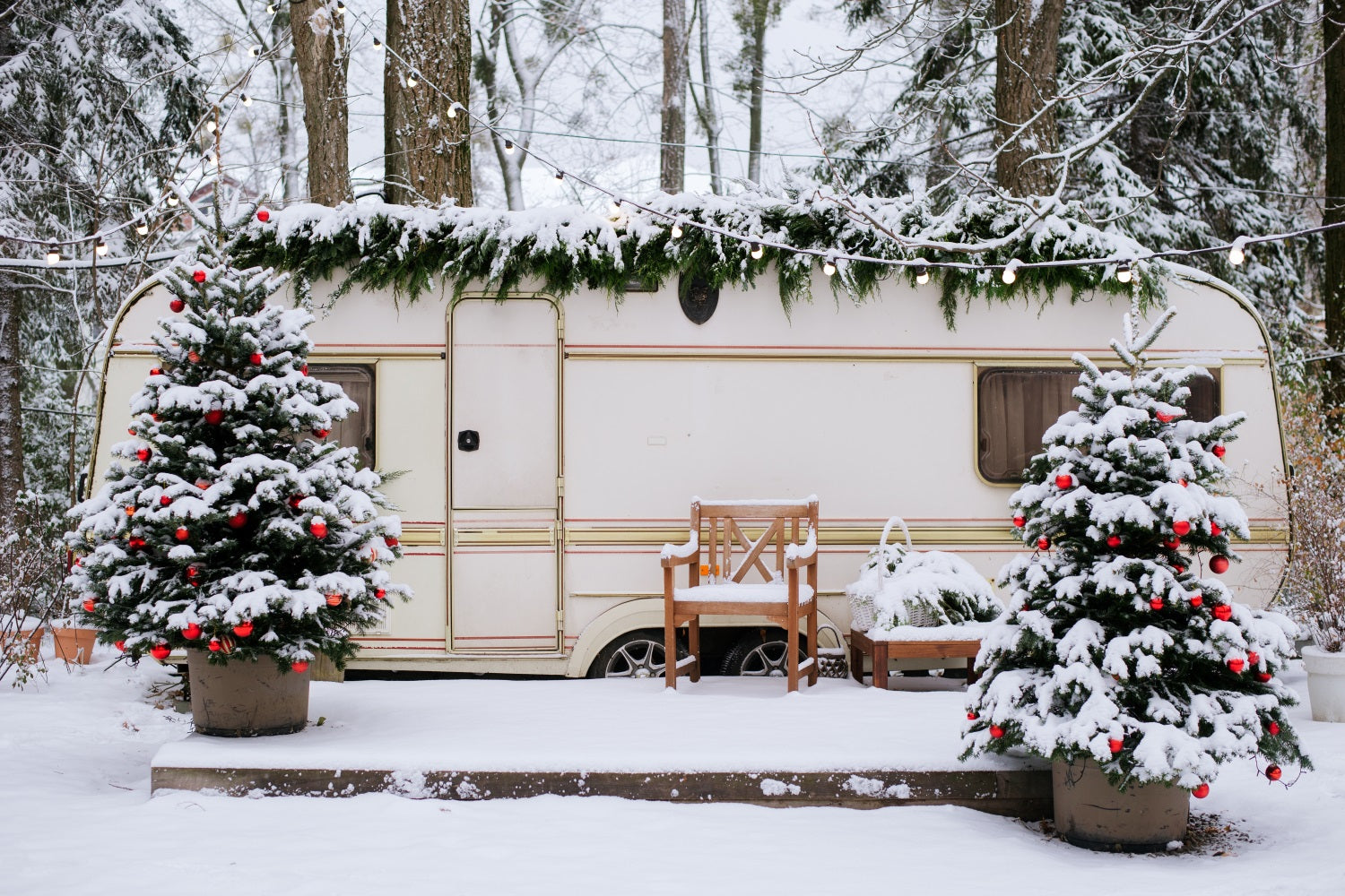 Winter Backdrop Ideas Snowy Christmas Camper Forest Backdrop BRP11-495