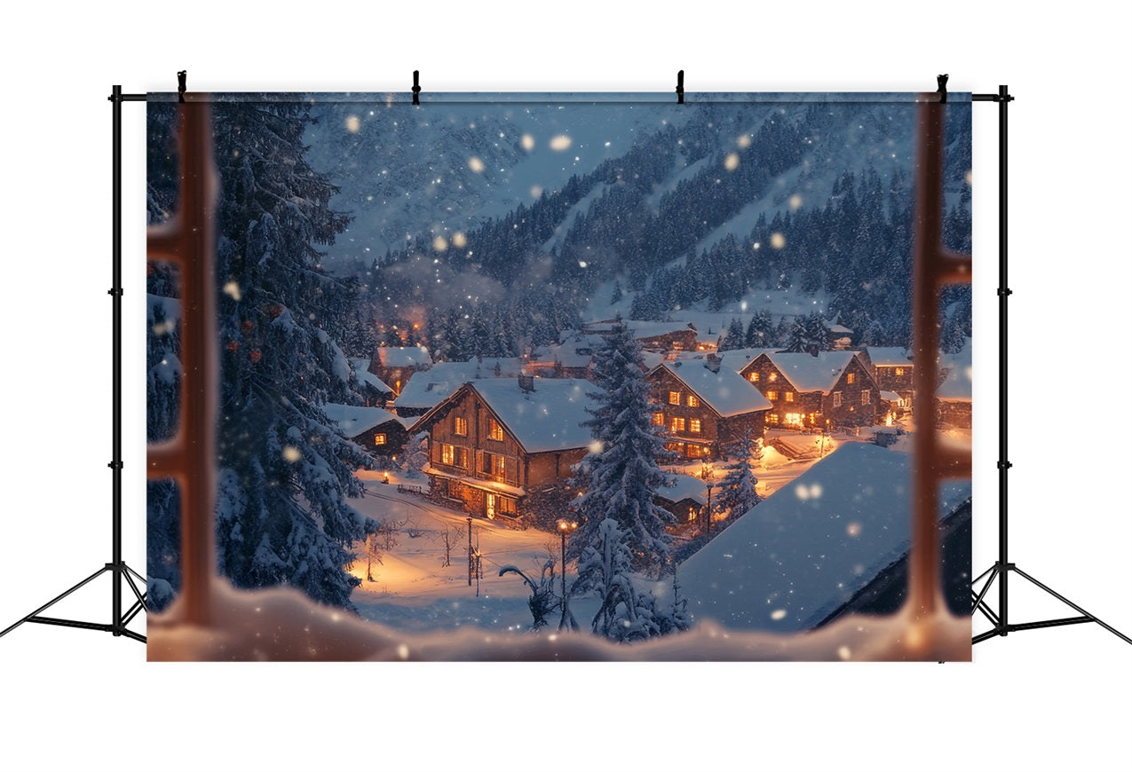 Winter Backdrop Photography Twinkling Village Through Window Backdrop BRP11-498