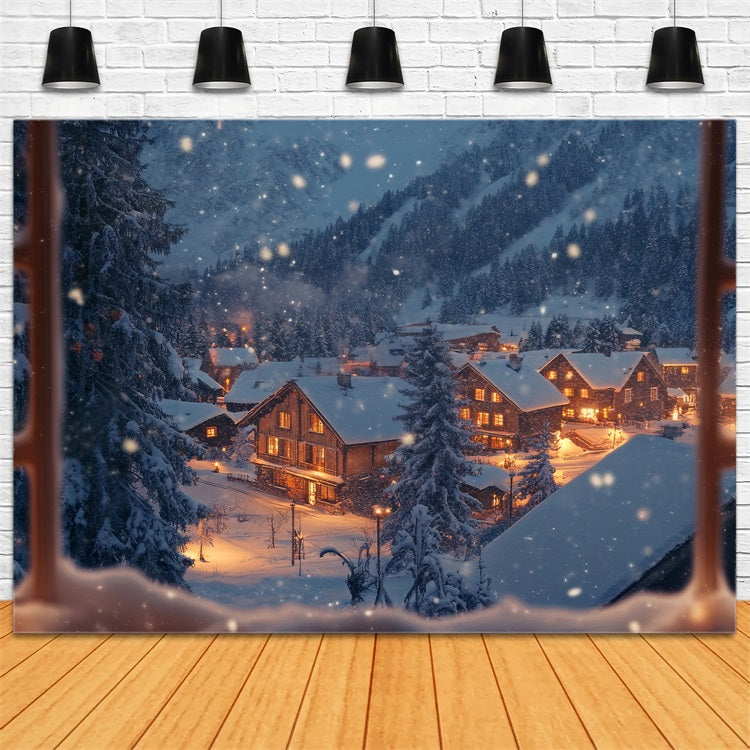 Winter Backdrop Photography Twinkling Village Through Window Backdrop BRP11-498