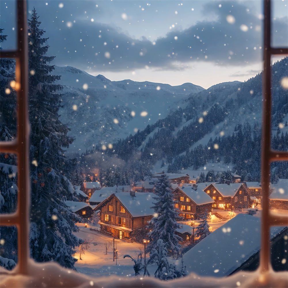 Winter Backdrop Photography Twinkling Village Through Window Backdrop BRP11-498