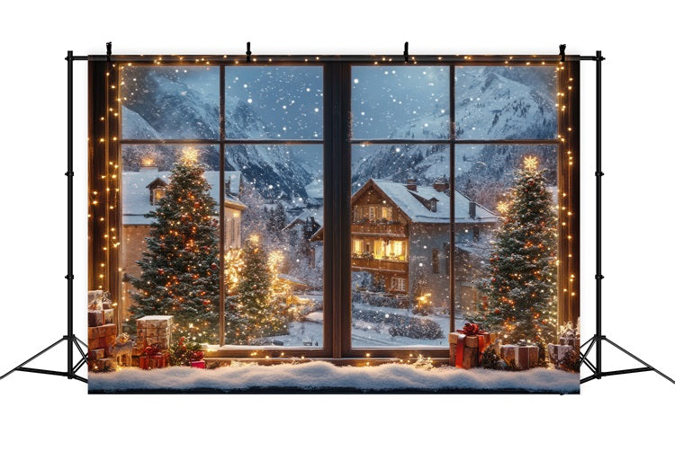 Winter Backdrops Christmas Village Lights Through Window Backdrop BRP11-500