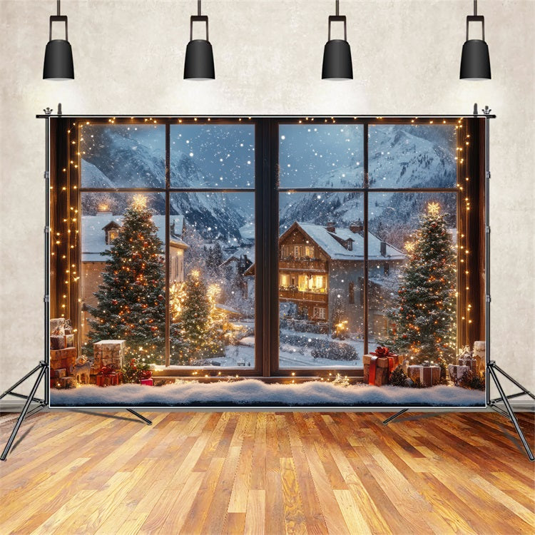 Winter Backdrops Christmas Village Lights Through Window Backdrop BRP11-500